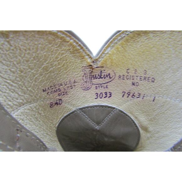 Justin Roper Mens Size 8.5 D Taupe Leather Cowboy Western Roper Boots